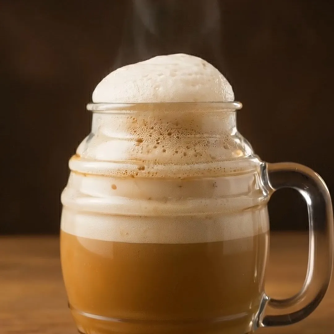 Tarro de vidrio con cerveza de mantequilla y espuma alta